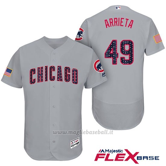 Maglia Baseball Uomo Chicago Cubs 2017 Estrellas y Rayas Cubs 49 Jake Arrieta Grigio Flex Base